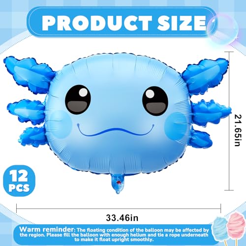 PullCrease 12 Pcs 34 Inch Axolotl Balloon Axolotl Birthday Party Decorations Aluminum Foil Inflatable Summer Supplies for Beach Themed Favor Blue - Image 5