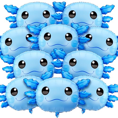 PullCrease 12 Pcs 34 Inch Axolotl Balloon Axolotl Birthday Party Decorations Aluminum Foil Inflatable Summer Supplies for Beach Themed Favor Blue - Image 1