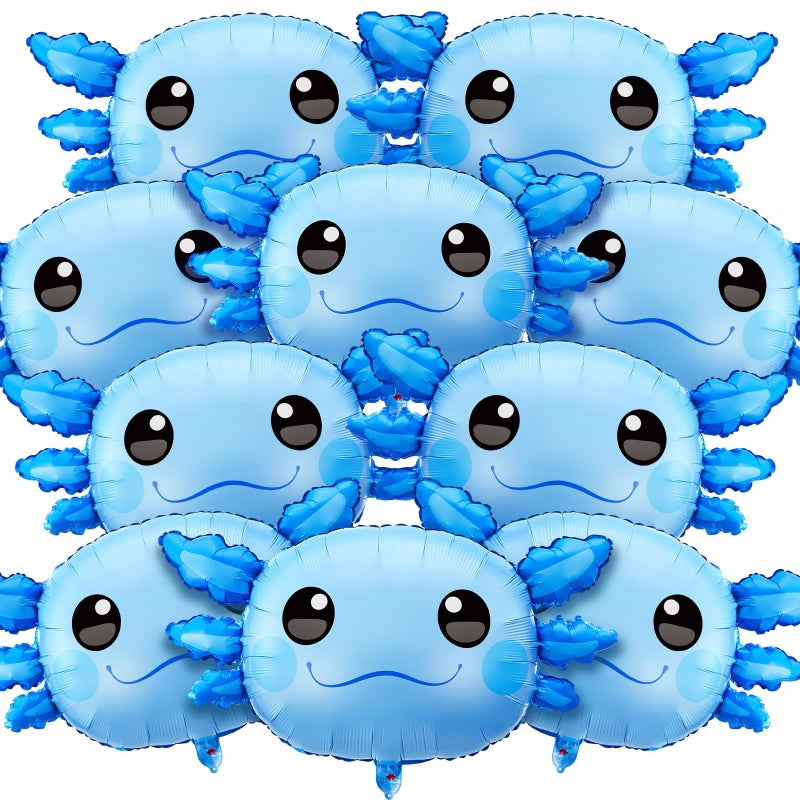 PullCrease 12 Pcs 34 Inch Axolotl Balloon Axolotl Birthday Party Decorations Aluminum Foil Inflatable Summer Supplies for Beach Themed Favor Blue - Image 3