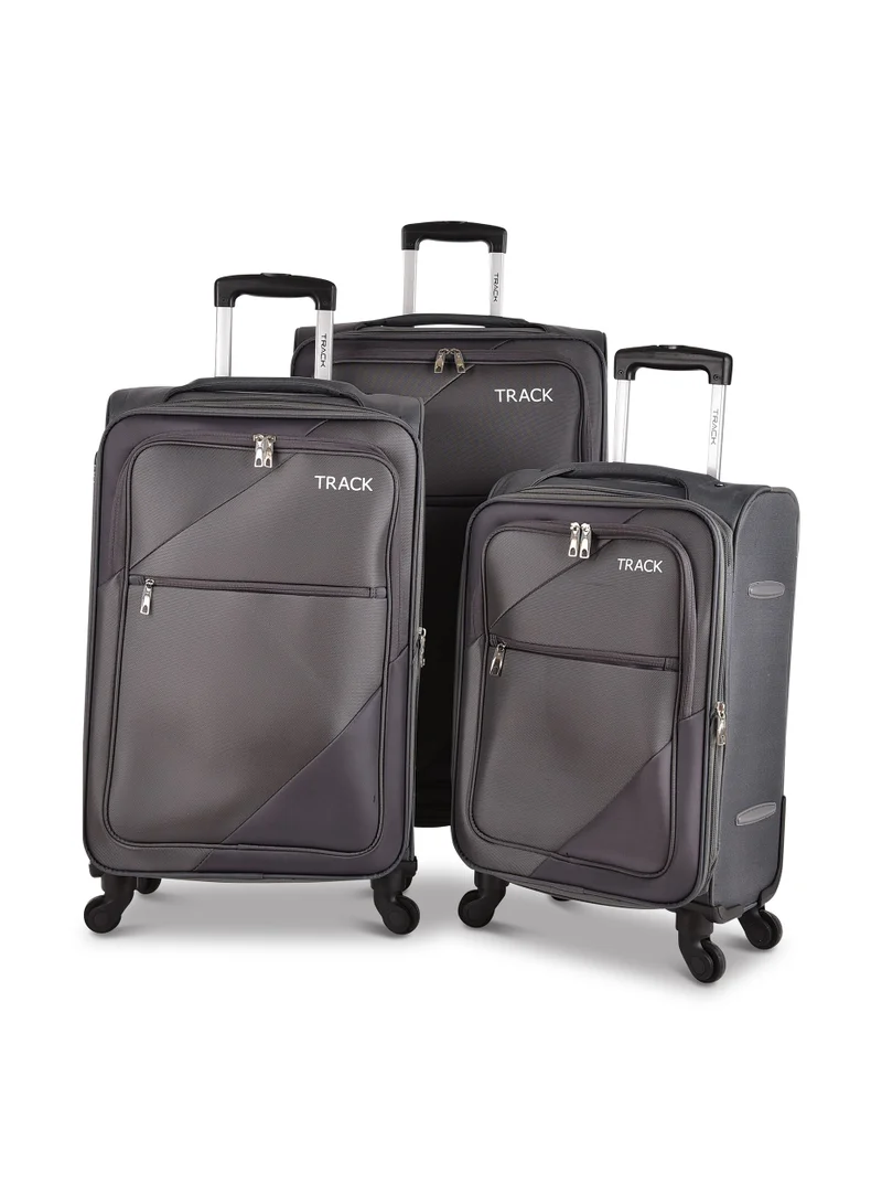 Track Track Luggage 3 Piece Sets Soft Trolley Travel Bag Lightweight Suitcase Sets Size 20/24/28 Inch Grey