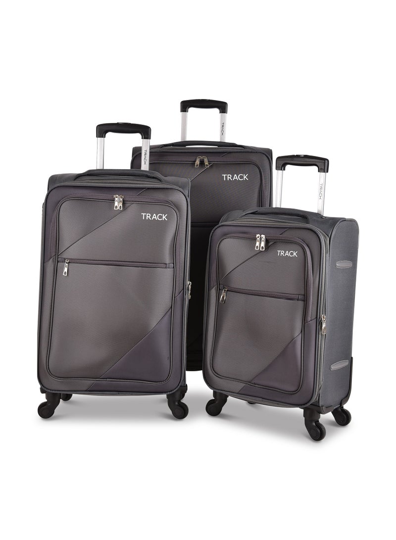 Track Luggage 3 Piece Sets Soft Trolley Travel Bag Lightweight Suitcase Sets Size 20/24/28 Inch Grey - Image 1