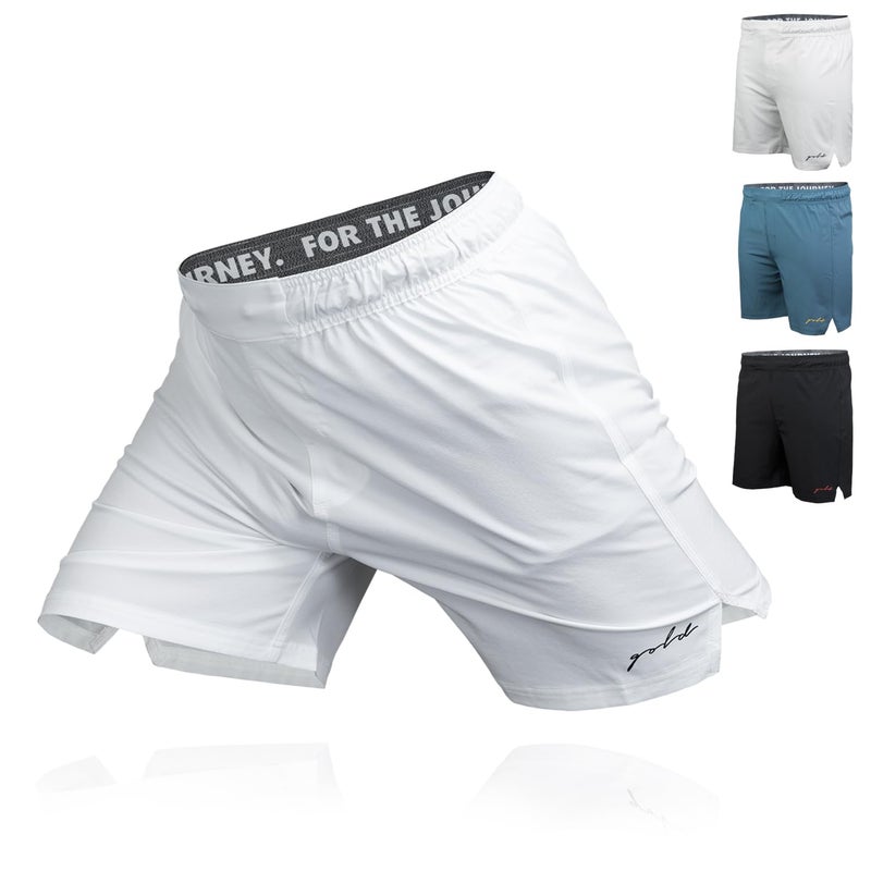 Gold BJJ Airflex Jiu Jitsu Shorts Fight Short for No Gi Wrestling MMA Boxing White Small