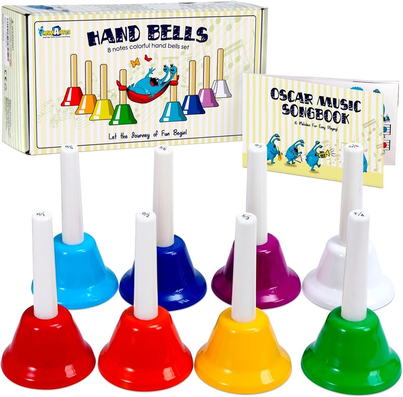 MINIARTIS Hand Bells for Kids | Educational Music Toys for Toddlers 8 Notes Colorful Handbells Set | Kids Musical Instrument with 15 Songbook | Great Birthday Gift for Children - Image 1