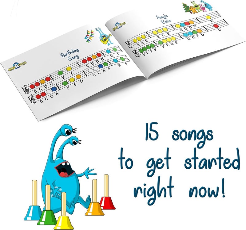 MINIARTIS Hand Bells for Kids | Educational Music Toys for Toddlers 8 Notes Colorful Handbells Set | Kids Musical Instrument with 15 Songbook | Great Birthday Gift for Children - Image 5