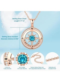 Zifeel Compass Necklace Gifts for Women wife - S925 Sterling Silver Birthstone Necklaces for Women - Anniversary Birthday Gifts for Her Wife Girlfriend - Valentines Day Mom Mother’s Day  Gifts  - Image 4