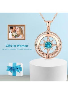 Zifeel Compass Necklace Gifts for Women wife - S925 Sterling Silver Birthstone Necklaces for Women - Anniversary Birthday Gifts for Her Wife Girlfriend - Valentines Day Mom Mother’s Day  Gifts  - Image 3
