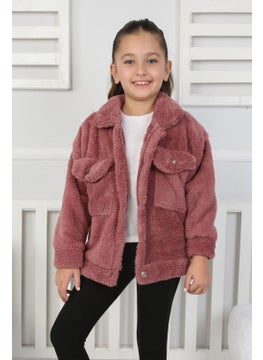Miniğimin Cicileri My Little One's Cicileri Girls Welsoft Cardigan with Red Detail and Pocket - Dusty Rose  - Image 1