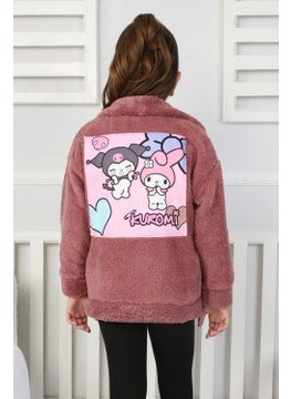 Miniğimin Cicileri My Little One's Cicileri Girls Welsoft Cardigan with Red Detail and Pocket - Dusty Rose  - Image 2
