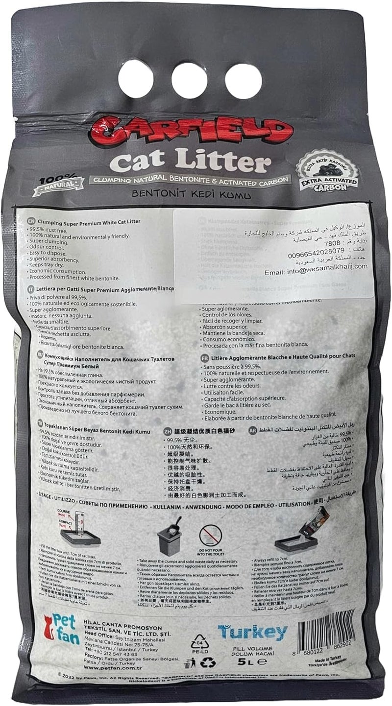 Garfield Natural Clumping Cat Litter - 100% High-Quality White Bentonite & Activated Carbon, 5L - Superior Odor Control, Low Dust, Easy Scoop - Image 3
