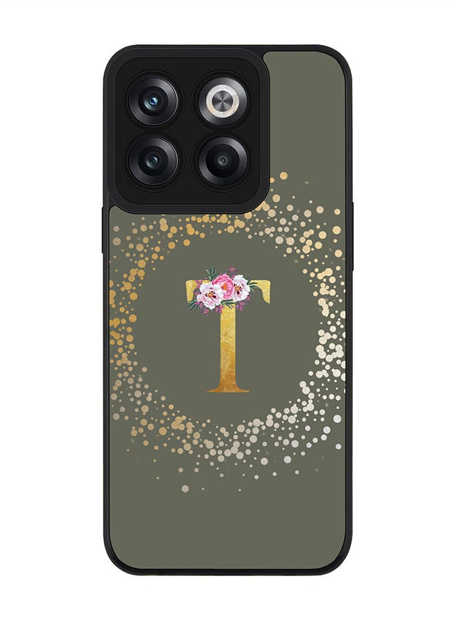 Stylizedd Rugged Black edge case for OnePlus Ace Pro Slim fit Soft Case Flexible Rubber Edges TPU Gel Thin Cover - Custom Monogram Initial Letter Floral Pattern Alphabet - T (Olive Green) - Image 1
