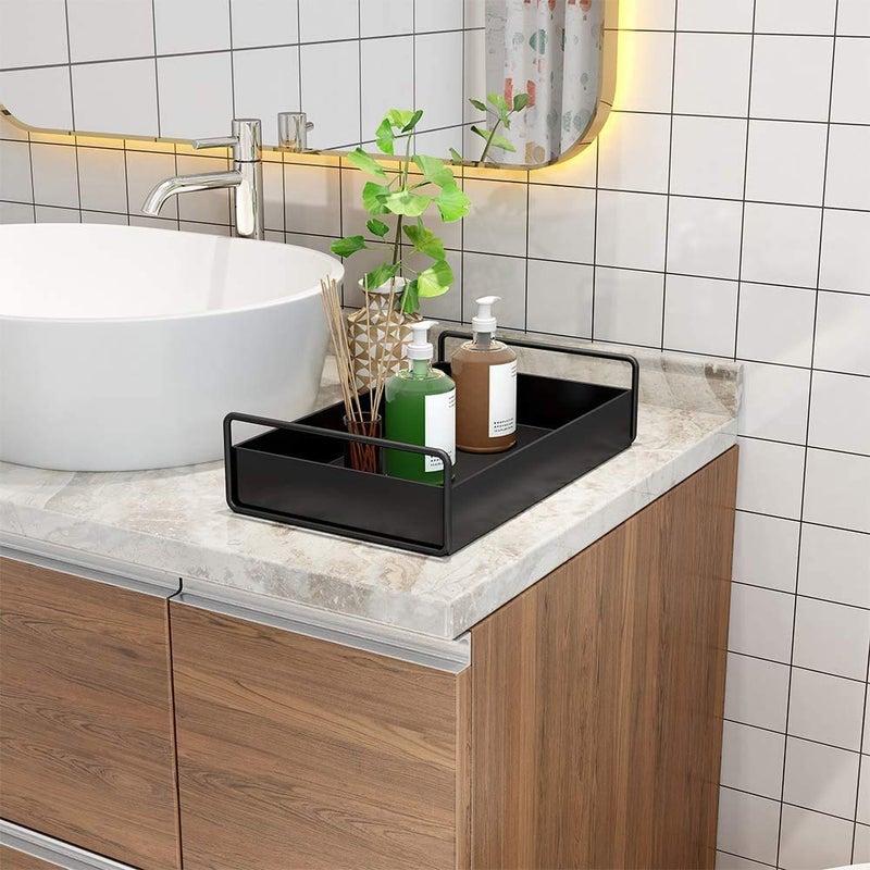 Indian Decor 28177 Bathroom Vanity Tray Kitchen Countertop Storage Shelf Coffee Table Decorative Tray Cosmetic Organizer Display Holder Black - Image 4