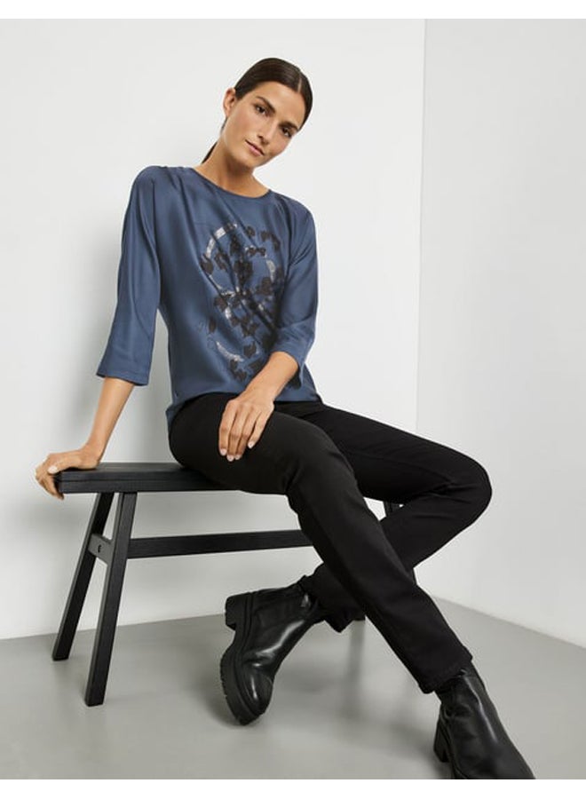 GERRY WEBER Blouse top with fabric panelling and a front print  - Image 4