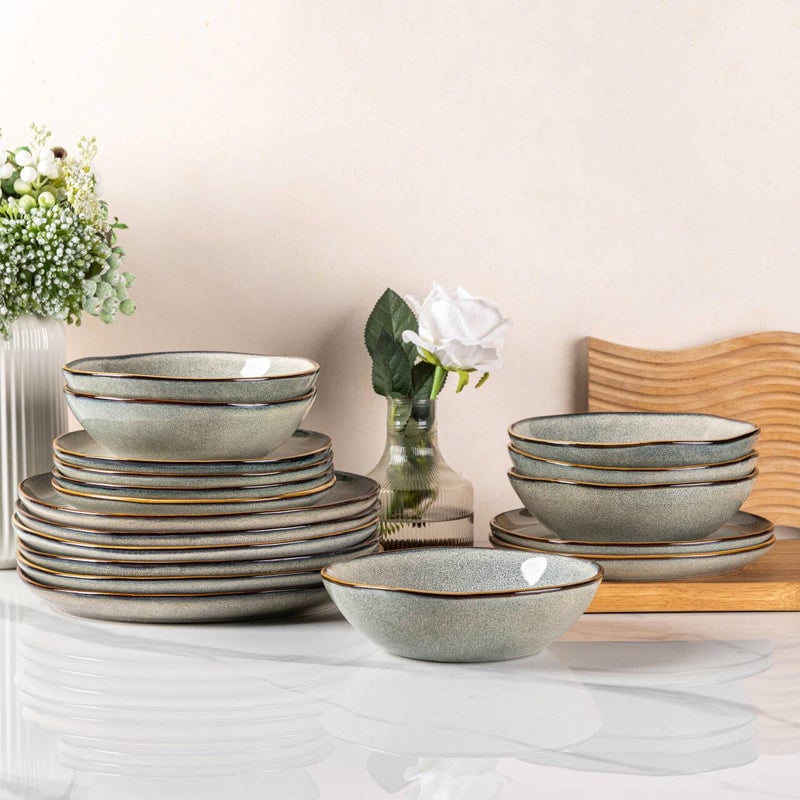 AmorArc Ceramic Dinnerware Sets,Handmade Reactive Glaze Stoneware Plates and Bowls Sets,Highly Scratch Resistant | Dishwasher & Microwave Safe Dishes Set,Service for 4 (12pc) - Image 1