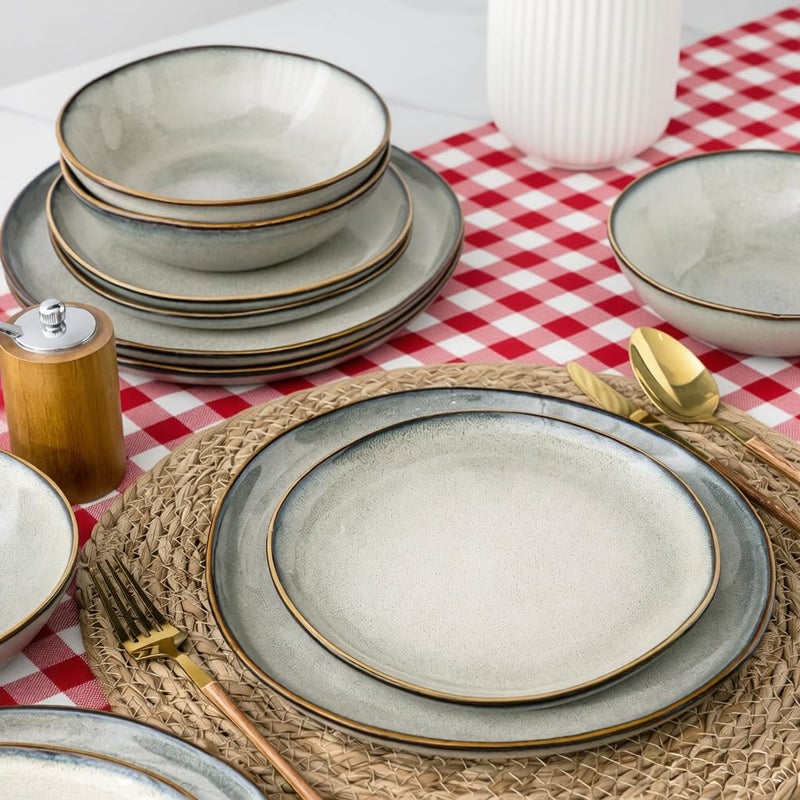 AmorArc Ceramic Dinnerware Sets,Handmade Reactive Glaze Stoneware Plates and Bowls Sets,Highly Scratch Resistant | Dishwasher & Microwave Safe Dishes Set,Service for 4 (12pc) - Image 5