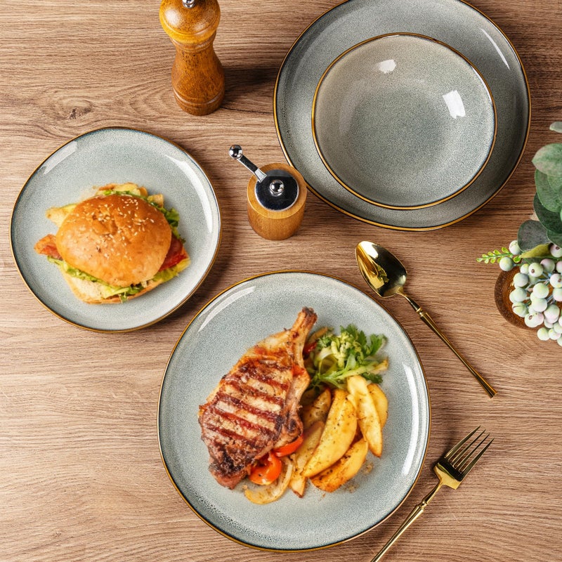 AmorArc Ceramic Dinnerware Sets,Handmade Reactive Glaze Stoneware Plates and Bowls Sets,Highly Scratch Resistant | Dishwasher & Microwave Safe Dishes Set,Service for 4 (12pc) - Image 4