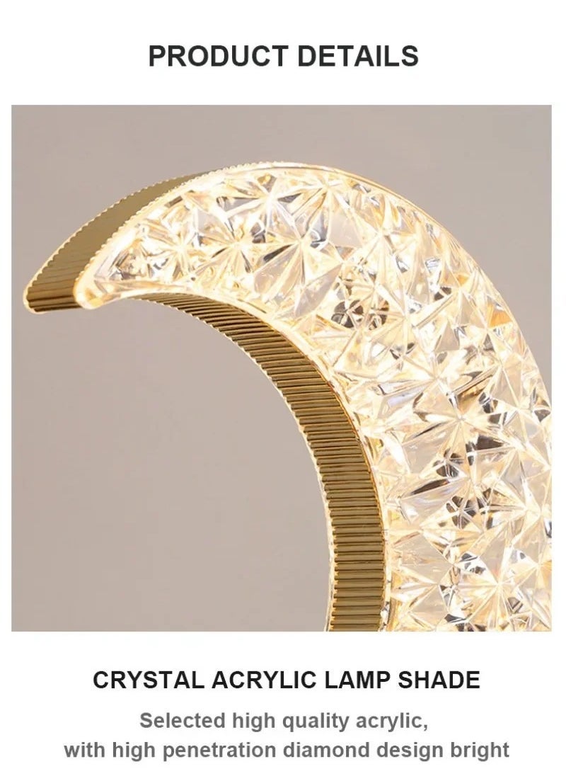 ELTRAZONE Crystal Table Lamp – Moon Shape Touch Control Night Light with 3 Color Modes (Warm/White/Natural), USB Rechargeable Romantic LED Lamp for Bedroom, Living Room, Gifts & Home Decor – Portable Dimmable Touch Light for Cozy Ambience - Image 3