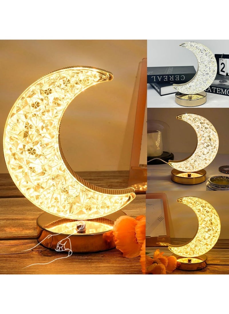 ELTRAZONE Crystal Table Lamp – Moon Shape Touch Control Night Light with 3 Color Modes (Warm/White/Natural), USB Rechargeable Romantic LED Lamp for Bedroom, Living Room, Gifts & Home Decor – Portable Dimmable Touch Light for Cozy Ambience - Image 5