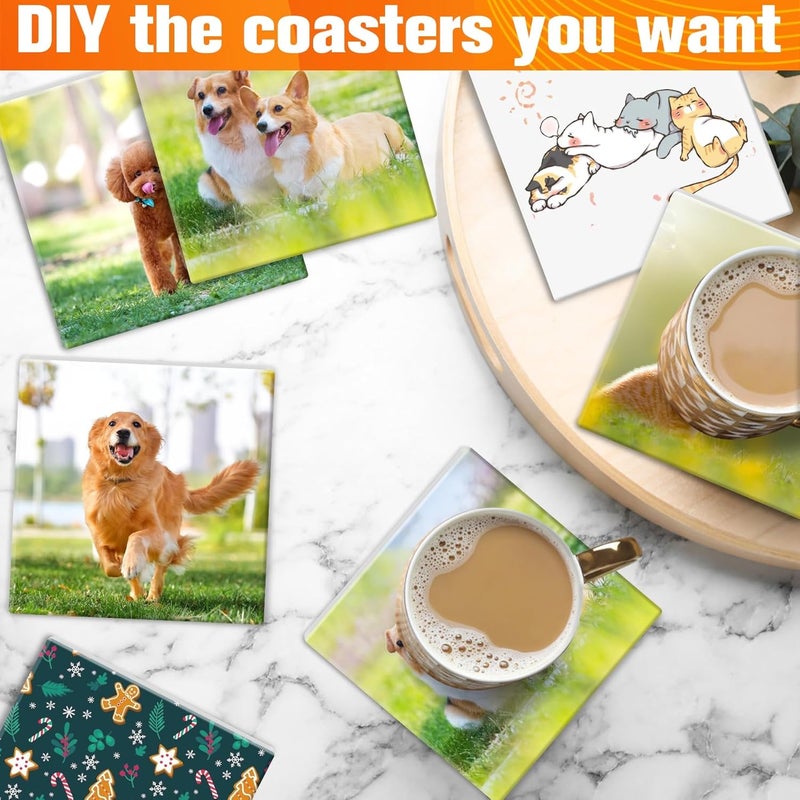 phepetroll 48 PCS Sublimation Coasters Blanks Ceramic Tiles Bulk 4x4 White Unglazed Glazed Ceramic Tiles for Crafts with 48 Cork Sticker Back, Square Coasters Sublimation for Heat Transfer DIY Painting - Image 4