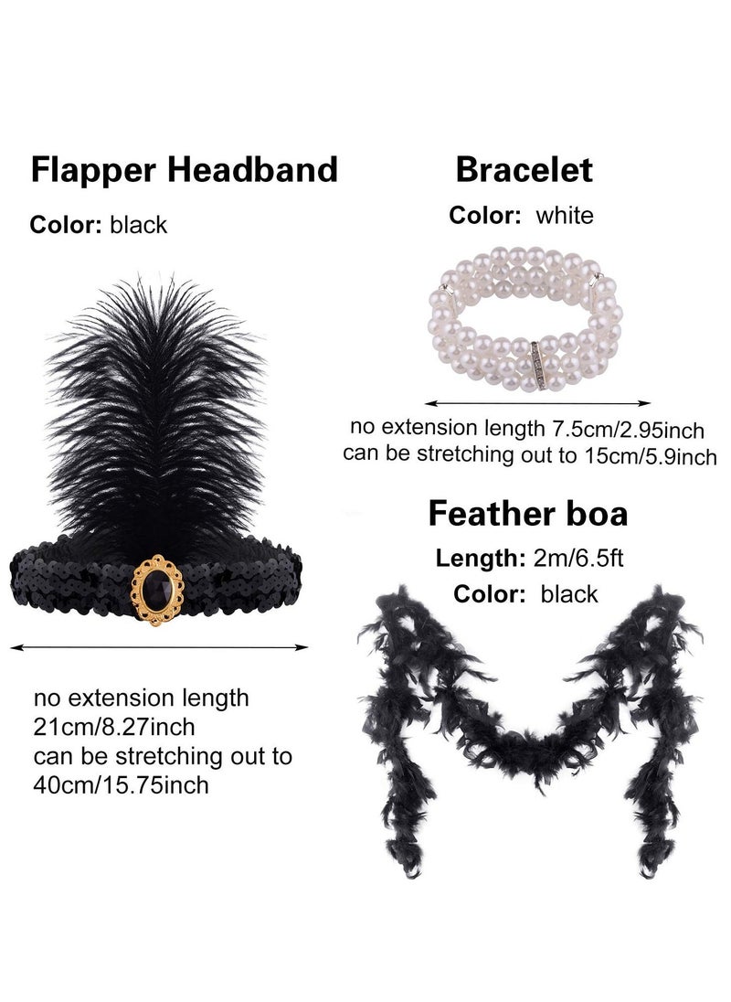 إسكدنيا مجموعة إكسسوارات Great Gatsby Flapper للنساء غطاء رأس عصابة رأس أقراط عقد من اللؤلؤ حامل قفازات فضي - Image 4