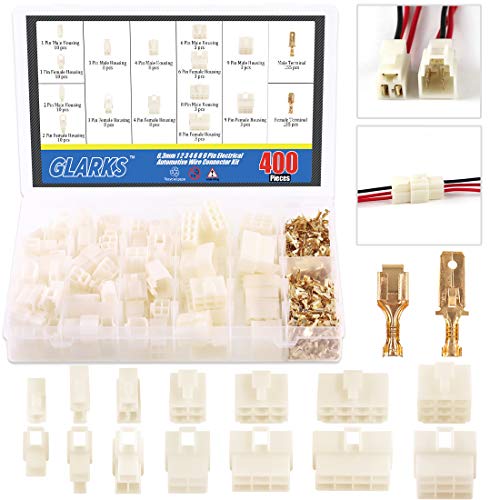Glarks 400Pcs 6.3mm 1 2 3 4 6 8 9 Pin Electrical Automotive Wire Connector Male Female Socket Plug and Pin Header Crimp Wire Terminals Kit for Motorcycle, Bike, Car, Boats - Image 1