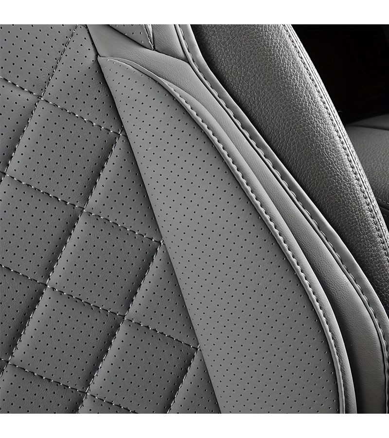 Burgundy Car Front And Rear Seat Cushions With Perforated PU Leather Upholstery And Wing Shaped Side Supports For Ergonomically Enhanced Driving Comfort And Durable Protection - Image 5