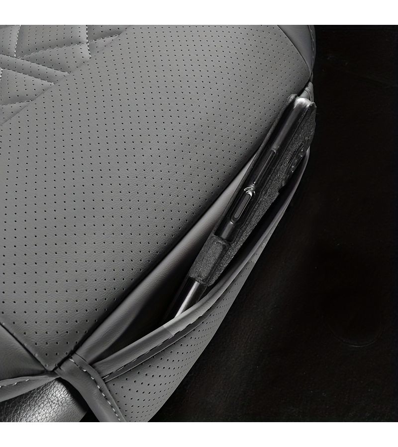 Burgundy Car Front And Rear Seat Cushions With Perforated PU Leather Upholstery And Wing Shaped Side Supports For Ergonomically Enhanced Driving Comfort And Durable Protection - Image 3