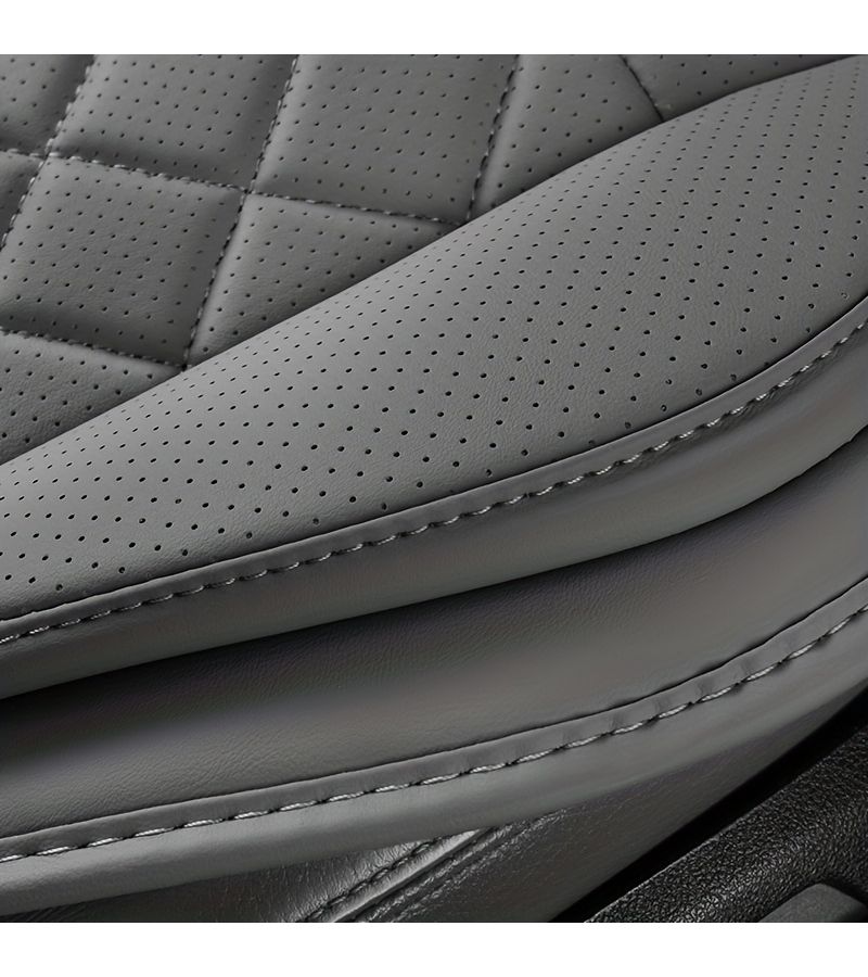 Burgundy Car Front And Rear Seat Cushions With Perforated PU Leather Upholstery And Wing Shaped Side Supports For Ergonomically Enhanced Driving Comfort And Durable Protection - Image 4