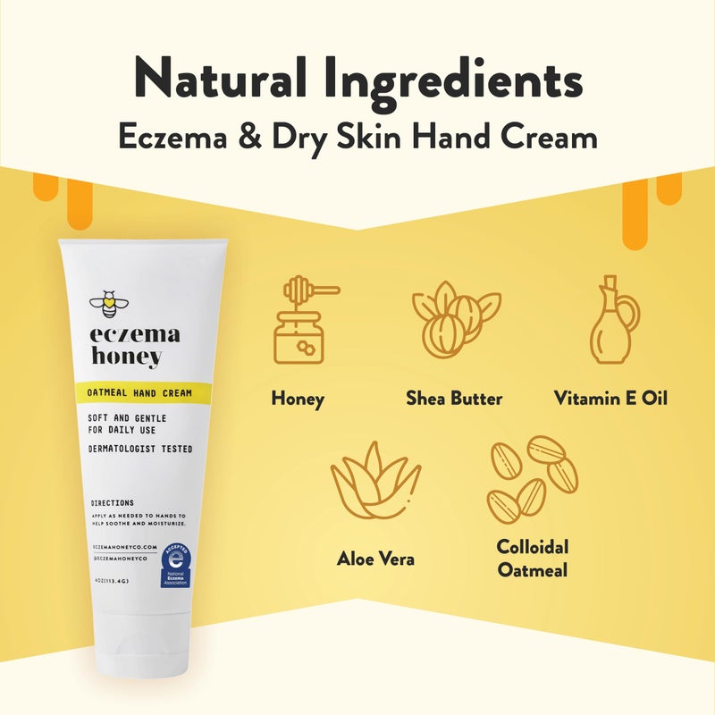 ECZEMA HONEY Oatmeal Hand Cream - Natural Hand & Body Lotion for Eczema Rash Relief - Eczema Cream for Dry, Itchy, Sensitive, & Irritable Skin (4 Oz) - Image 2