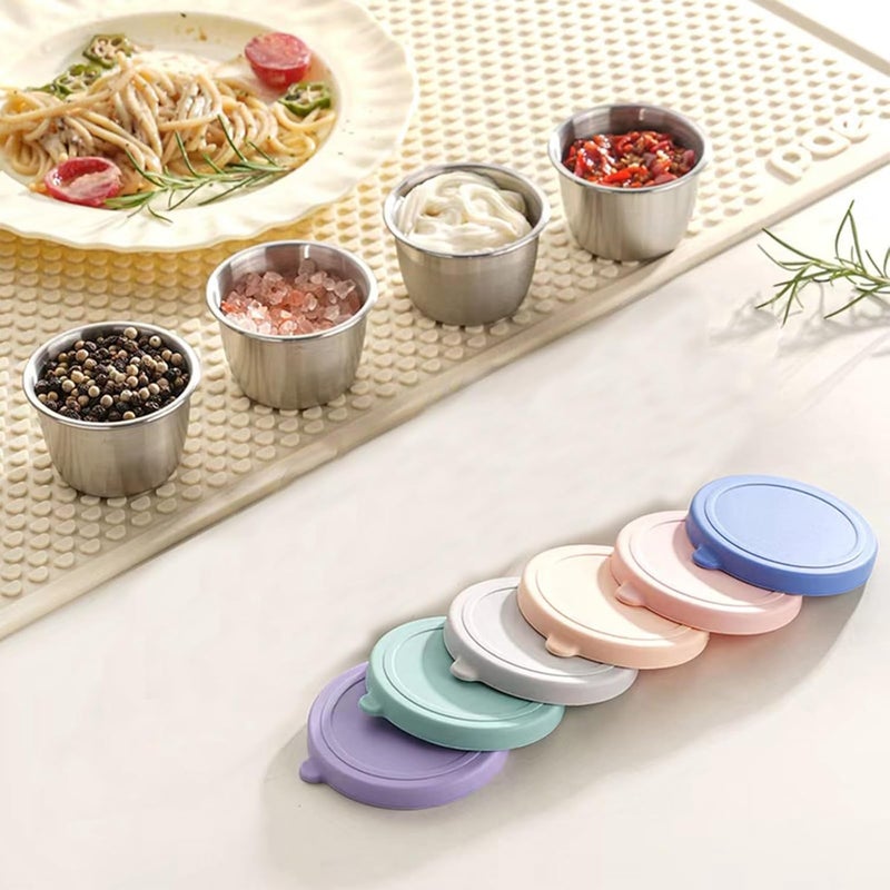 PandaEar 6 Pack 2.4 oz Stainless Steel Condiment Containers with Leakproof Silicone Lids, Reusable Small Sauce Cups for Salad Dressing, Lunch Box, Travel & Meal Prep, Dishwasher & Freezer Safe - Image 5