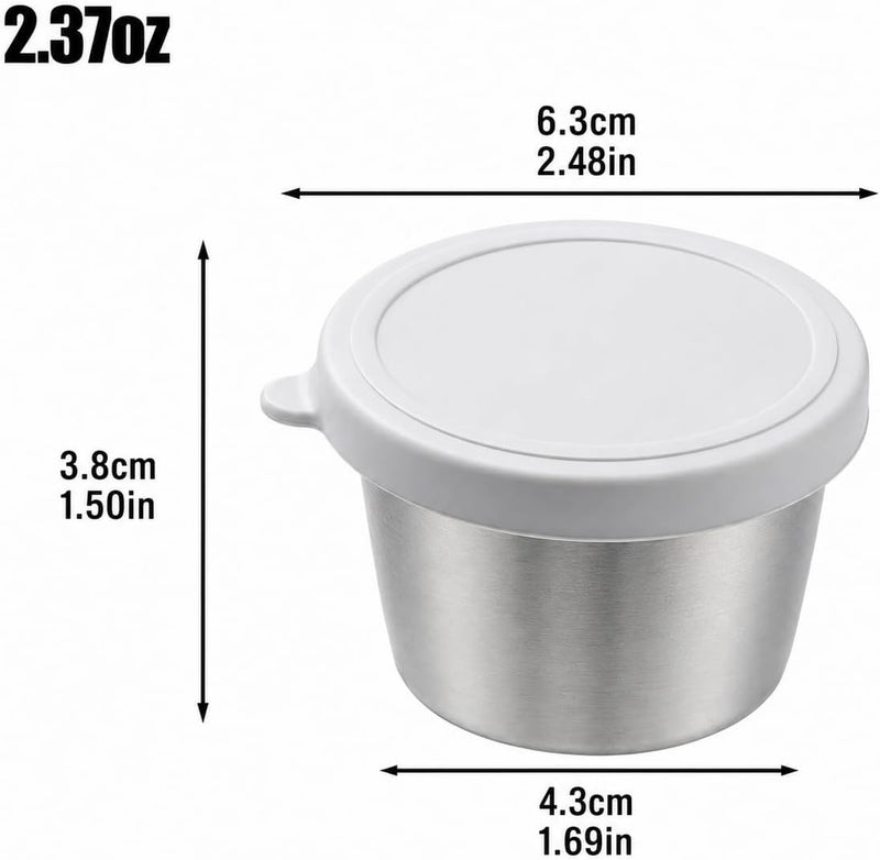 PandaEar 6 Pack 2.4 oz Stainless Steel Condiment Containers with Leakproof Silicone Lids, Reusable Small Sauce Cups for Salad Dressing, Lunch Box, Travel & Meal Prep, Dishwasher & Freezer Safe - Image 3