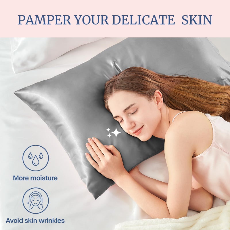 BEDELITE Satin Pillowcase for Hair and Skin, Super Soft and Cooling Similar to Silk Pillow Cases 2 Pack with Envelope Closure, Gift for Women Men(20"x30" Queen Size, Grey) - Image 3