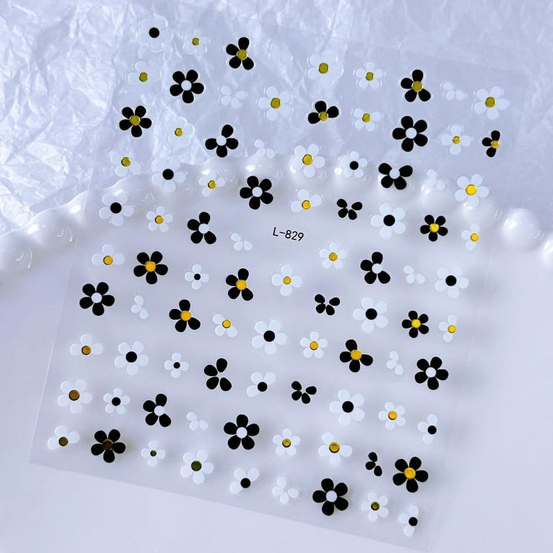 Maigitur 6Sheets Flower Nail Stickers Black White Gold Nail Decals Floral Nail Designs Spring Summer Buttefly Nails Supplies 3D Self-Adhesive French Tips Nails Art Stickers for Women DIY Manicure - Image 2