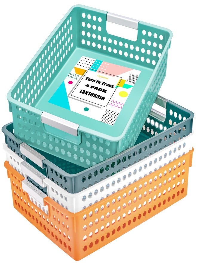 Cptoion Turn in Trays Classroom,4 Pack Paper Trays for Classroom,Plastic Storage Baskets with Handles,Colorful Classroom Organization and Storage Paper Tray Holds for Drawers, Office, Home (4 Color) - Image 1
