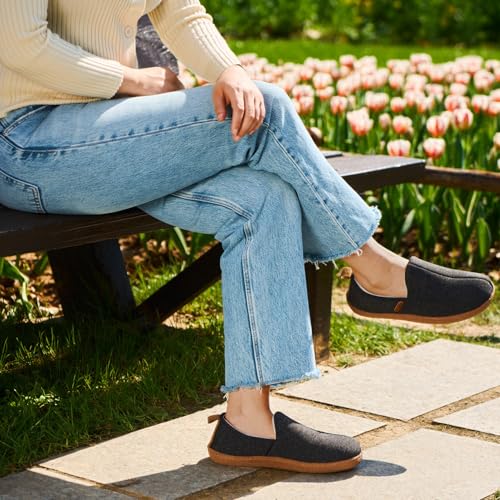 LongBay Women's Memory Foam House Shoes Cozy Brushed Jersey Slippers for Indoor Outdoor Black, 7-8 - Image 2