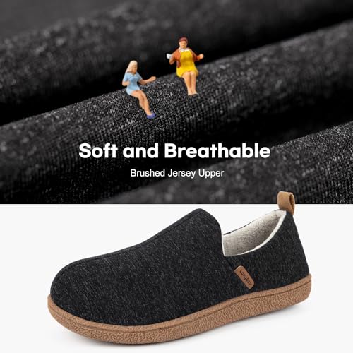 LongBay Women's Memory Foam House Shoes Cozy Brushed Jersey Slippers for Indoor Outdoor Black, 7-8 - Image 3