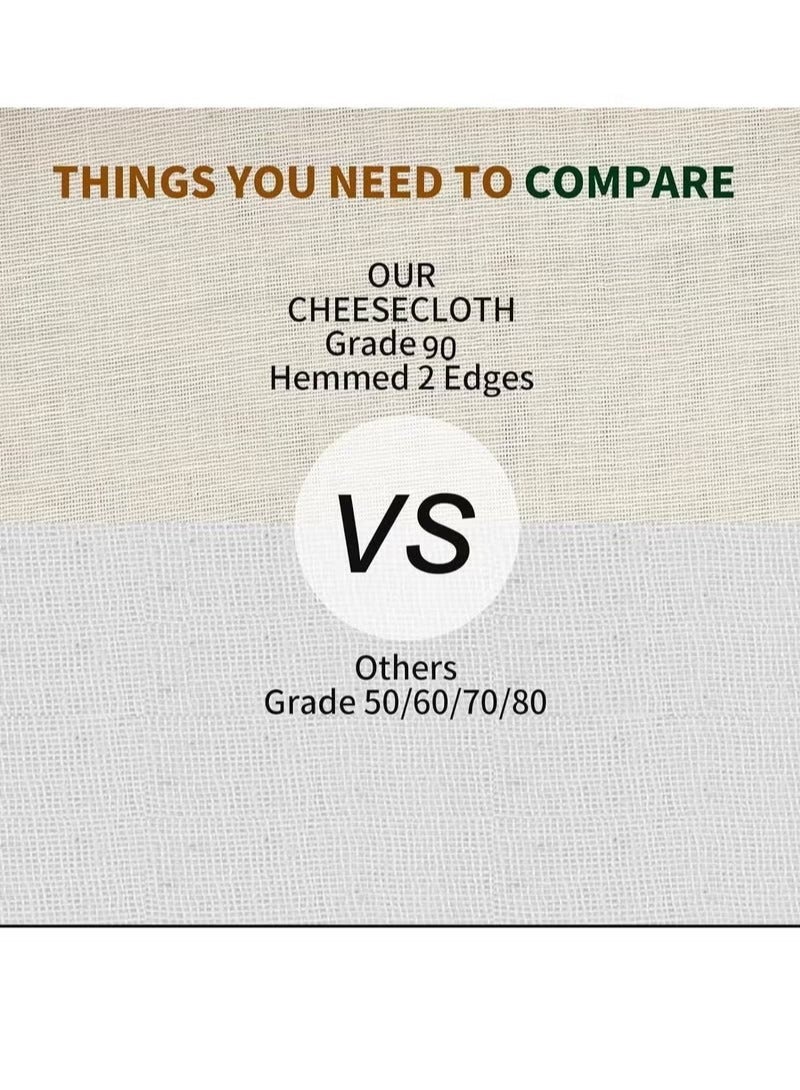 قطعة واحدة من قماش الجبن، درجة 90 - للطهي والتصفية وصنع الجبن والقهوة الباردة، مصنوعة من قماش موسلين غير مبيض وقابل لإعادة الاستخدام بنسبة 100%، من القطن الخالص فائق النعومة (50*50 سم) - Image 3