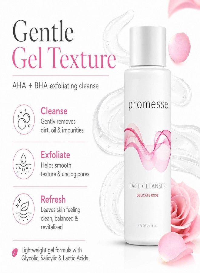 promesse Acne Control Facial Cleanser with Glycolic & Salicylic Acid, Gentle AHA/BHA Exfoliating Cleanser for Acne-Prone & Oily Skin, Rose Scented Hydrating Face Wash, 4 fl oz - Image 4