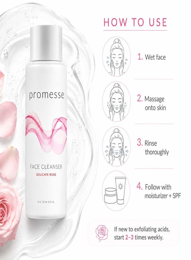 promesse Acne Control Facial Cleanser with Glycolic & Salicylic Acid, Gentle AHA/BHA Exfoliating Cleanser for Acne-Prone & Oily Skin, Rose Scented Hydrating Face Wash, 4 fl oz - Image 5