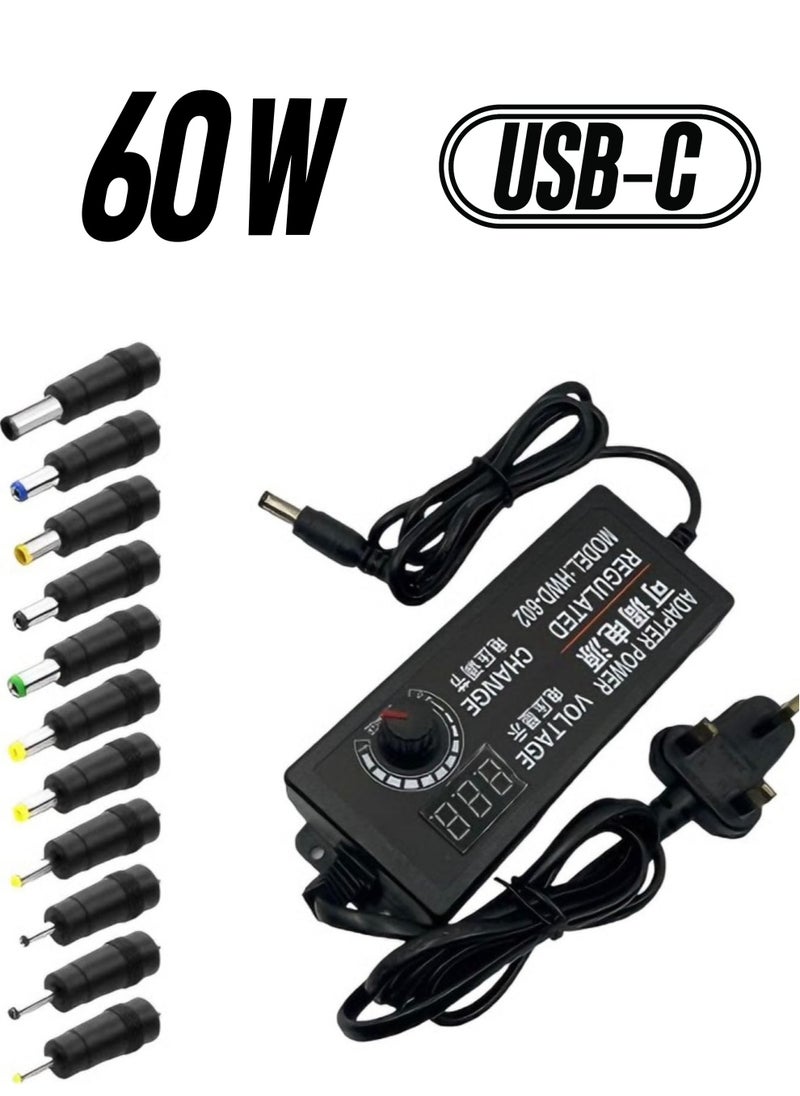Lucky Sky - Lucky Sky Multi Universal Power Supply Adjustable DC 3V~12V 5A 15W-60W AC/DC Adapter 12V AC Adapter Multi-Voltage 100V~240V AC to DC Variable Power Converter DC Power Adapter with 10pcs Tips Plug. - Image 1
