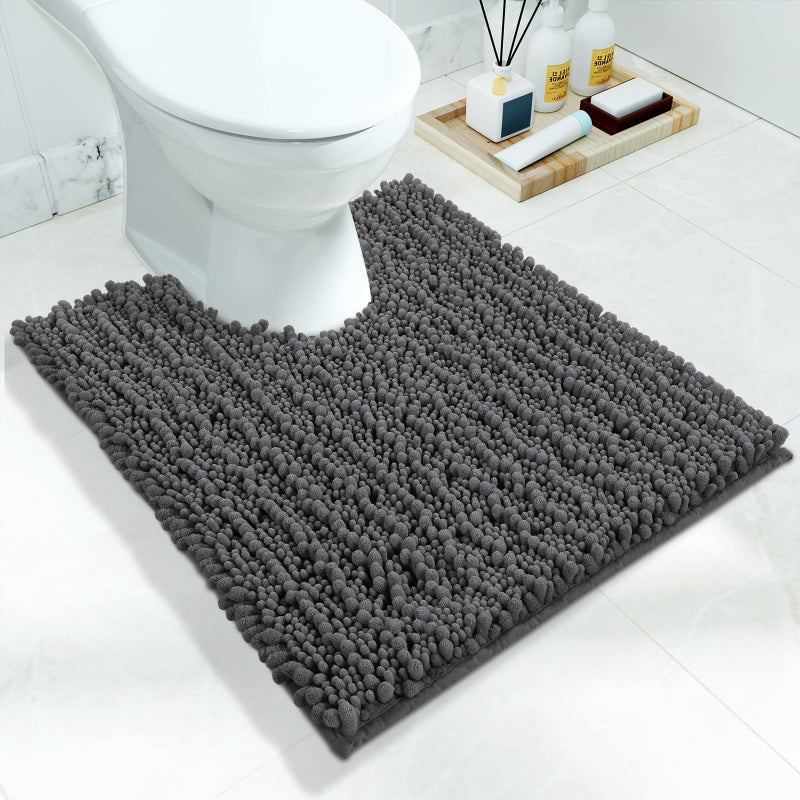 Yimobra Toilet Rug U Shaped Washable 24x20 Inch - Ultra Soft Absorbent Chenille Bath Rugs for Toilet, Quick Dry & Machine Washable, Non Slip Contour Bathroom Mat, Dark Gray - Image 1