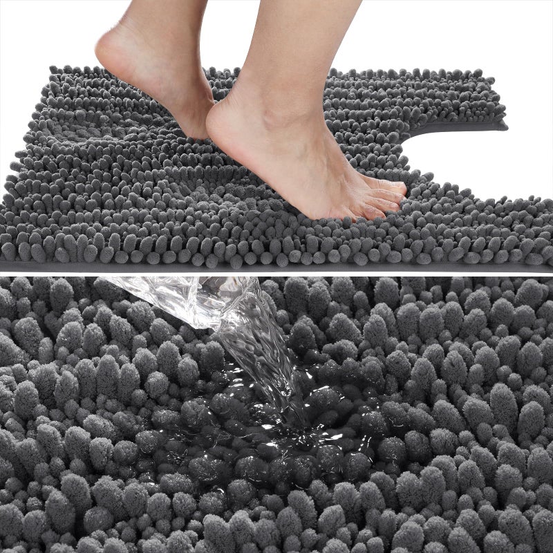 Yimobra Toilet Rug U Shaped Washable 24x20 Inch - Ultra Soft Absorbent Chenille Bath Rugs for Toilet, Quick Dry & Machine Washable, Non Slip Contour Bathroom Mat, Dark Gray - Image 3