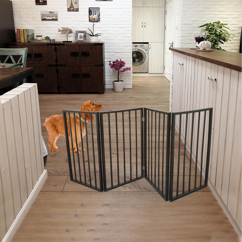 Pet Gate Dog for Doorways, Stairs or House Freestanding, Folding, Brown, Arc Wooden Solid Wood Dark Brown CONVENIENTLY Folds Easy to Store Family-Friendly - Image 2