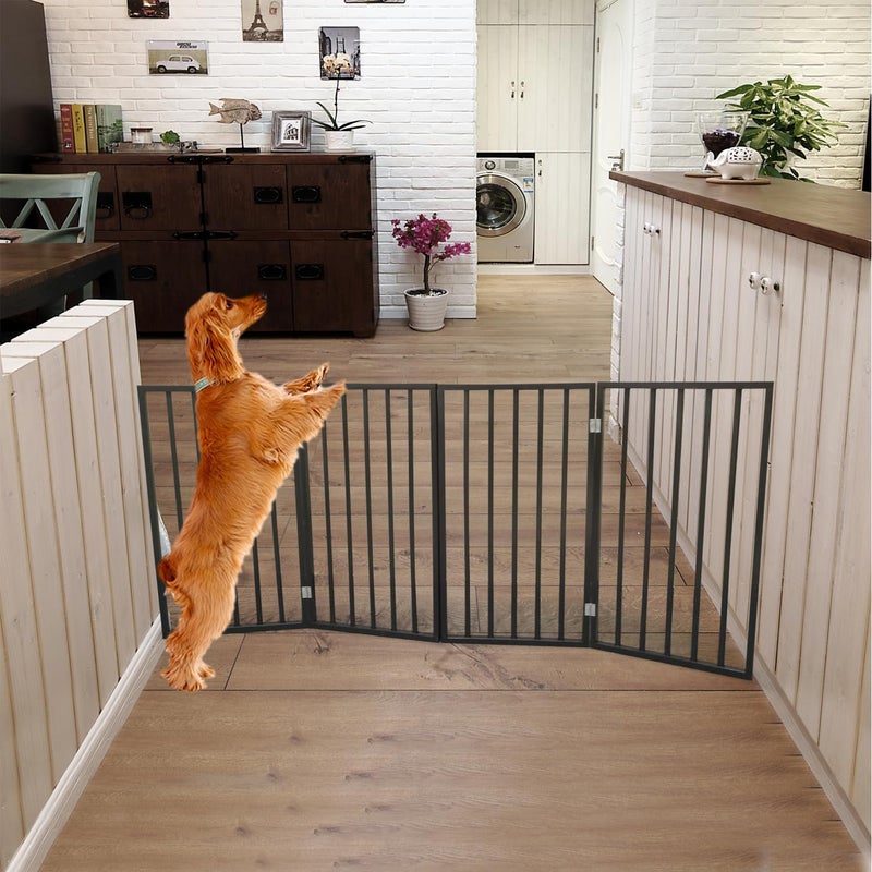 Pet Gate Dog for Doorways, Stairs or House Freestanding, Folding, Brown, Arc Wooden Solid Wood Dark Brown CONVENIENTLY Folds Easy to Store Family-Friendly - Image 1