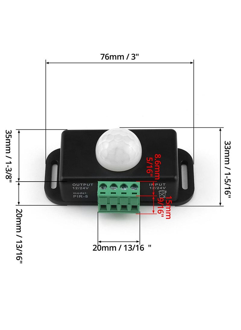 2 Pack Body Infrared Light Switch, 12V/24V PIR Motion Sensor Switch for LED Light Strip Automatic,  Controller LED Strips Lighting