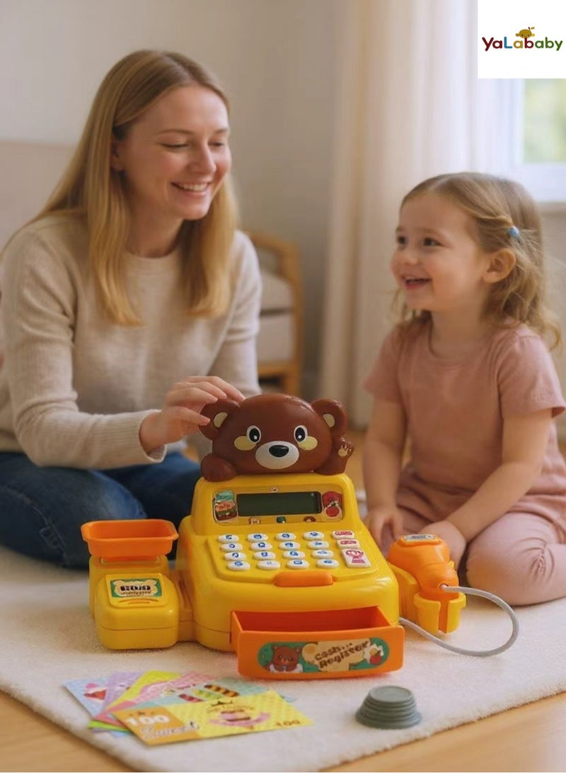 YalaBaby Electric Cash Register Simulation Toy Set With Sound- Interactive Supermarket Shopping Pretend Playsets Including Life-Likely Groceries Shopping Cart Cashier System  -Educational and Fun Toy Gift for Unisex Age Above 3  - Image 2