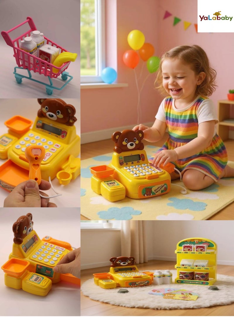 YalaBaby Electric Cash Register Simulation Toy Set With Sound- Interactive Supermarket Shopping Pretend Playsets Including Life-Likely Groceries Shopping Cart Cashier System  -Educational and Fun Toy Gift for Unisex Age Above 3  - Image 3