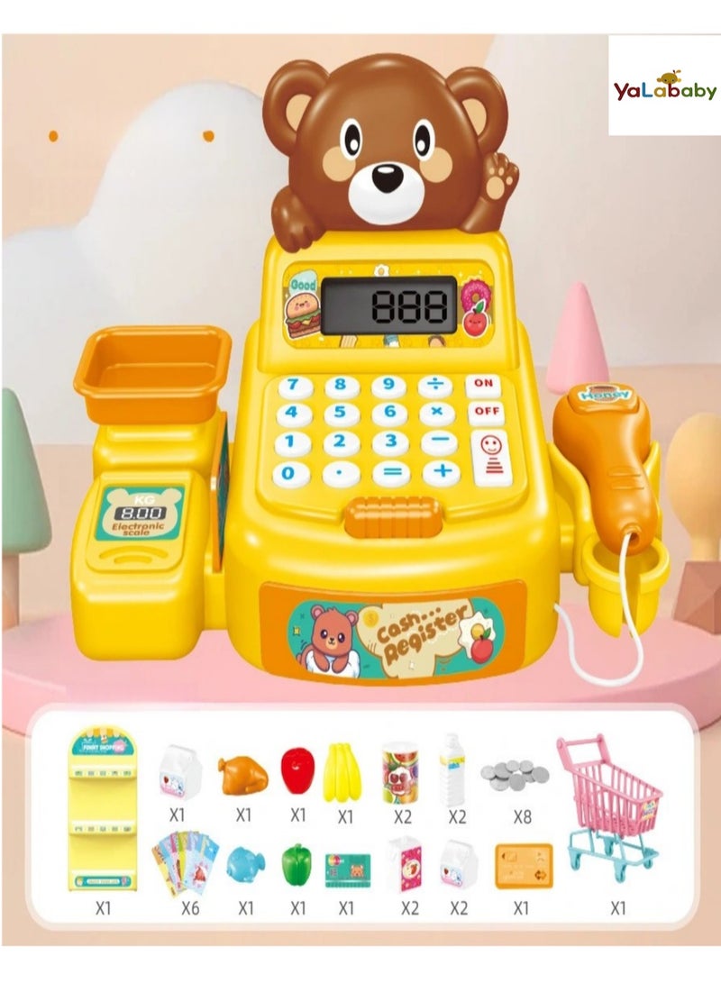 YalaBaby Electric Cash Register Simulation Toy Set With Sound- Interactive Supermarket Shopping Pretend Playsets Including Life-Likely Groceries Shopping Cart Cashier System  -Educational and Fun Toy Gift for Unisex Age Above 3  - Image 4