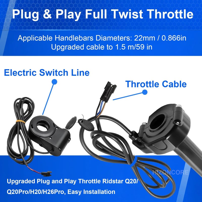 Hizoncore Ridstar Q20 Full Twist Throttle with Rolling Bearing, Ebike Throttle Grip Cable Kit Compatible with Ridstar Q20 Electric Dirt Bike (Ignition Switch) - Image 5