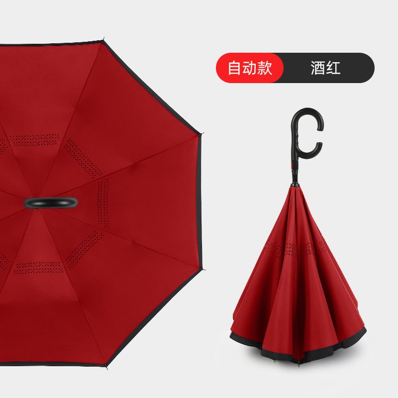 Hands-Free C-Handle Standable Reverse Umbrella Burgundy automatic model 