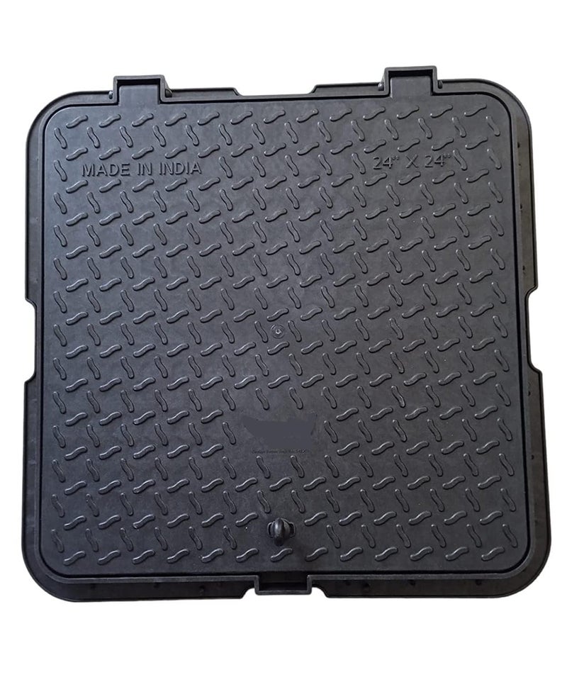 NOAHARK PVC Manhole Covers Superior Finish HighStrength AntiAging Manhole Cover Chamber Cover Sump Cover Chamber Dhakkan with Key Black 18 x 18 - Image 1